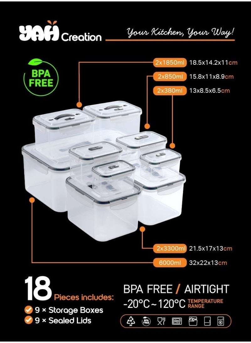 ياهـ مجموعة من 9 حاويات تخزين مطبخ فاخرة من YAH مع مقابض ذكية / فتحة تهوية علوية - محكمة الغلق وآمنة للاستخدام في الميكروويف والفريزر | منظمات متينة للثلاجة والمخزن | استخدام من الداخل إلى الخارج. - Image 3